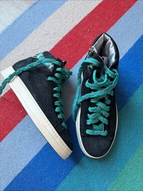 P448 Taylor Black High-Top Sneakers with Green Accent Laces size 36 - Womens 5